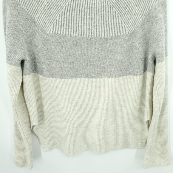 Vince Colorblock/Gradient Cream/Gray Ribbed Crew Sweater S Split Sides - Picture 11 of 14